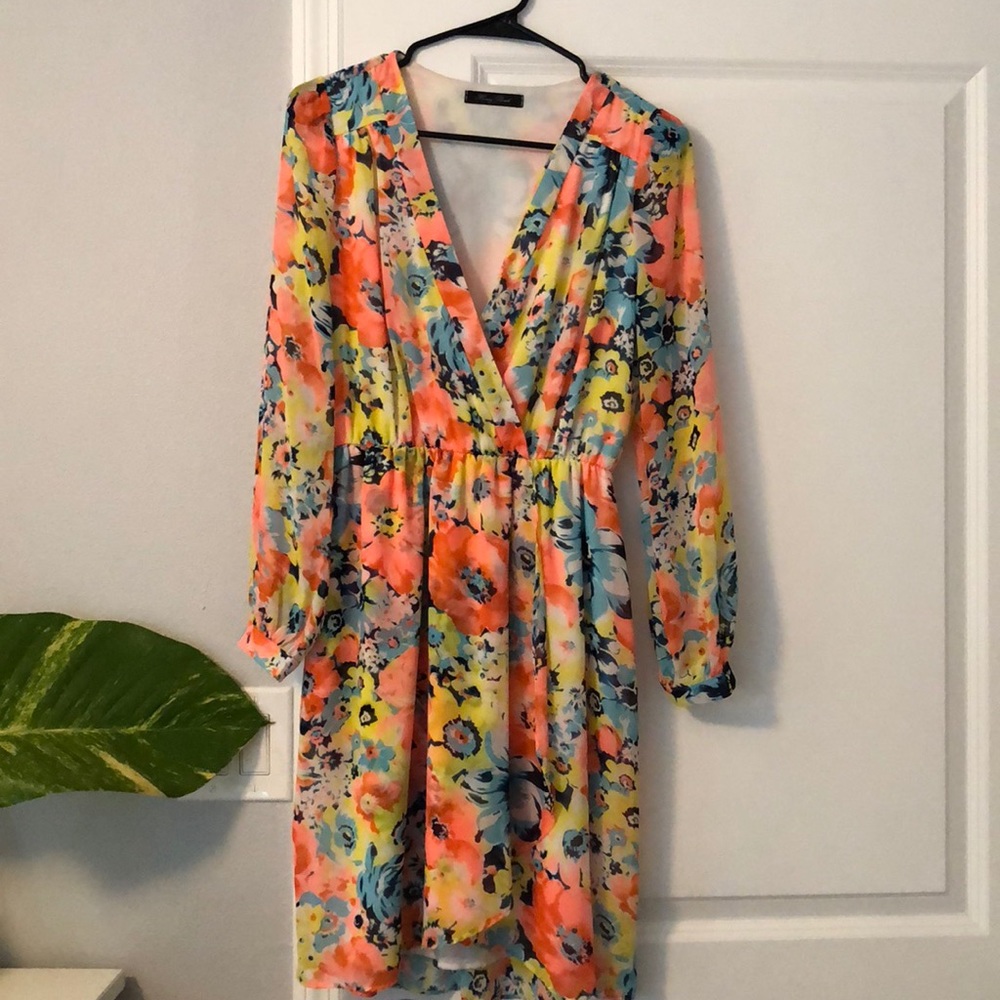 Multi color floral wrap dress